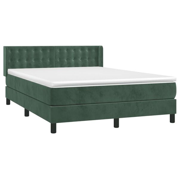 vidaXL Boxspringbett mit Matratze Dunkelgr&uuml;n 140x190 cm Samt