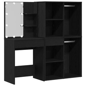 vidaXL LED Schminktisch Set Schwarz Eichen-Optik 140 x 40 x 140 cm