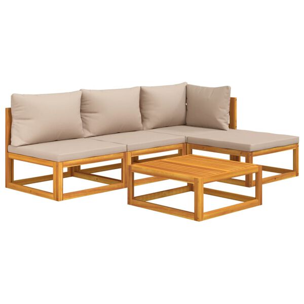 vidaXL 5-tlg. Garten-Lounge-Set mit Taupe Kissen Massivholz