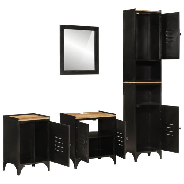 vidaXL 4-tlg. Badm&ouml;bel-Set Eisen und Massivholz Mango