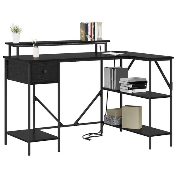 vidaXL Schreibtisch mit Regal Schwarz Eichen-Optik 120 x 79 x 86,5 cm