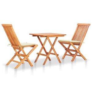 vidaXL 3-tlg. Bistroset mit Cremewei&szlig;en Kissen Massivholz Teak