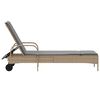 vidaXL Sonnenliege mit Rollen und Auflage Beige Poly Rattan