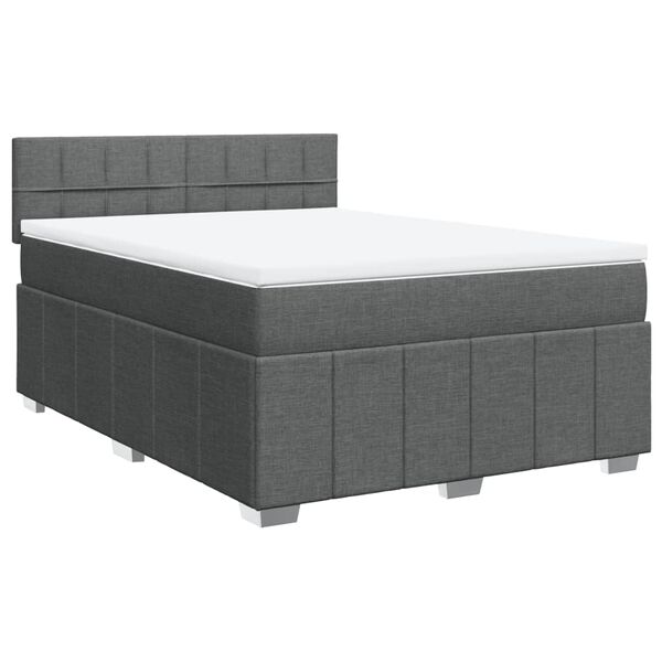 vidaXL Boxspringbett mit Matratze Dunkelgrau 140x200 cm Stoff