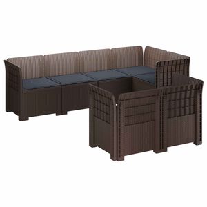 vidaXL 7-Sitzer Gartensofa mit Kissen Rattan-Look PP Braun