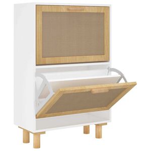 vidaXL Schuhschrank Wei&szlig; 52x25x80 cm Holzwerkstoff & Rattan Natur