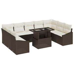 vidaXL Garten-Sofa-Set mit Kissen mit Speicher 10 pcs Braun und Creme