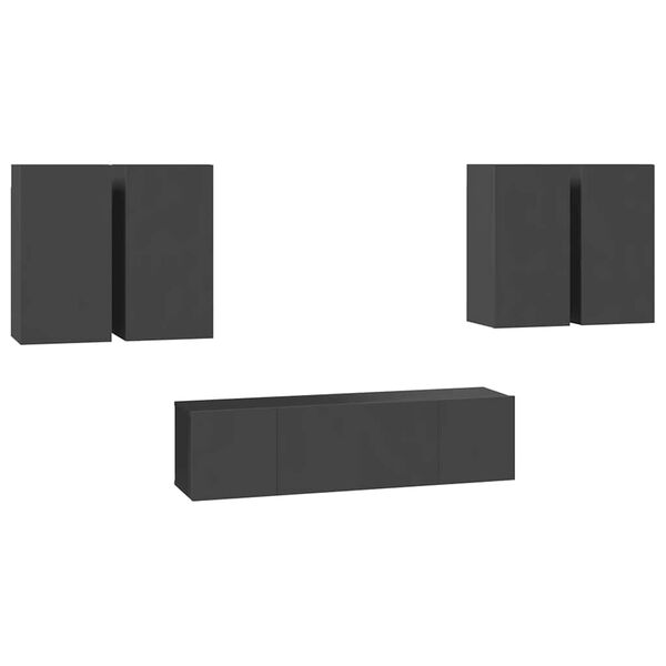 vidaXL 6-tlg. TV-Schrank-Set Grau Holzwerkstoff