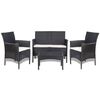 vidaXL 4-tlg. Garten-Lounge-Set mit Auflagen Poly Rattan Schwarz