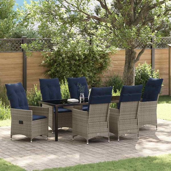 vidaXL Tisch- und Stuhlset mit Kissen 7 pcs Grau PE-Rattan