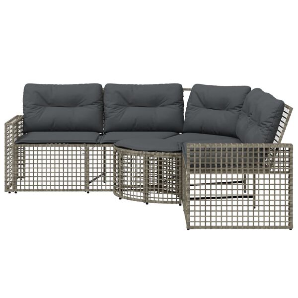 vidaXL Gartensofa in L-Form mit Kissen und Fu&szlig;bank Grau Poly Rattan