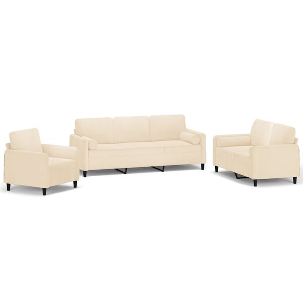 vidaXL 3-tlg. Sofagarnitur mit Kissen Creme Samt