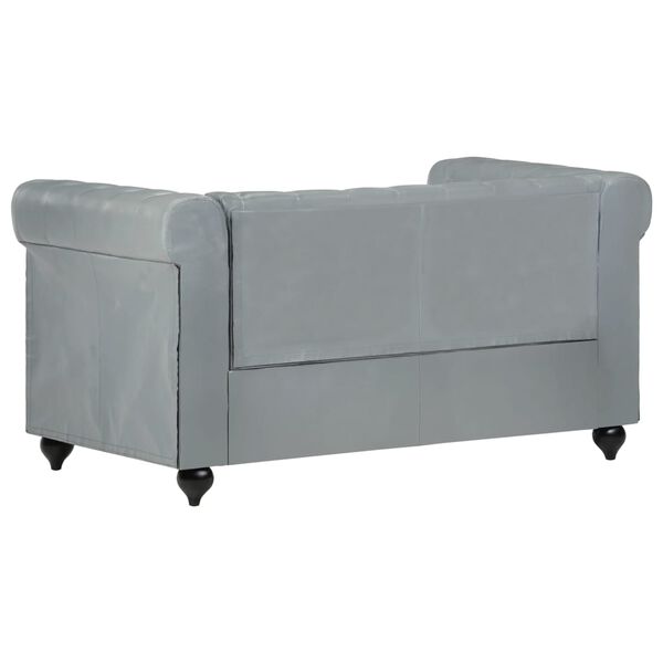 vidaXL Chesterfield-Sofa 2-Sitzer Grau Echtleder