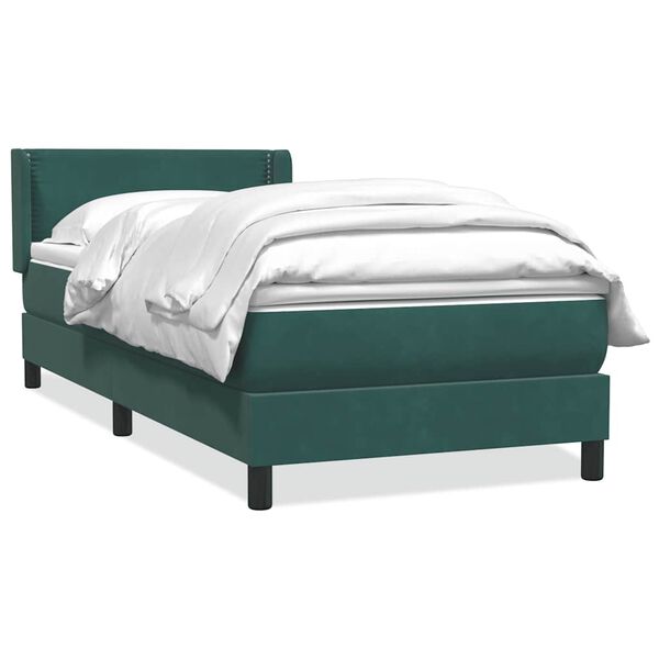 vidaXL Boxspringbett mit Matratze Dunkelgr&uuml;n 90x220 cm Samt