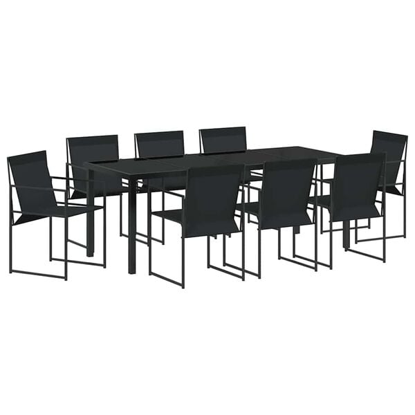 vidaXL Garten Essgruppe 9 pcs Schwarz Pulverbeschichteter Stahl