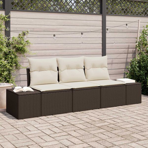 vidaXL Gartensofa-set mit Speicher 3 pcs Braun und Creme Poly-Rattan