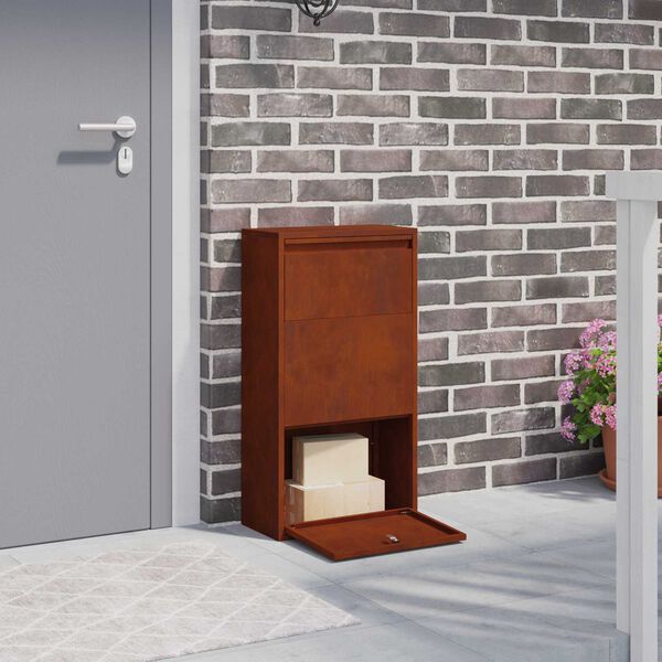 vidaXL Paketdrop-Box mit Speicher mit T&uuml;r Braun 44 x 22 x 82 cm Stahl