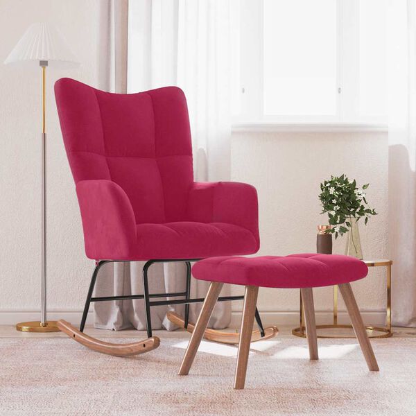 vidaXL Schaukelstuhl mit Hocker Samt Weinrot