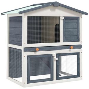 vidaXL Kaninchenstall 3 T&uuml;ren Grau Holz