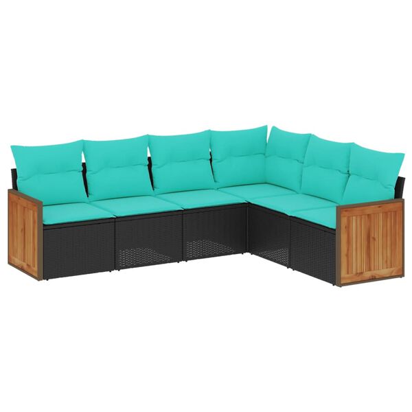 vidaXL 6-teiliges Gartensofa-Set mit Kissen, schwarzes Polyrattan