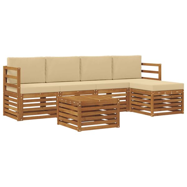 vidaXL Sofagarnituren 6 pcs Natur und Beige Massivholz Akazie