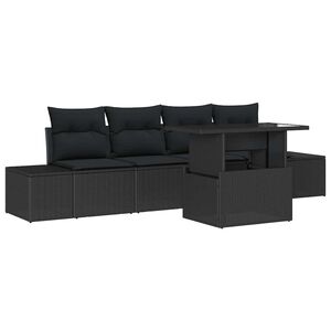 vidaXL Garten-Sofa-Set mit Kissen mit Speicher 5 pcs Schwarz