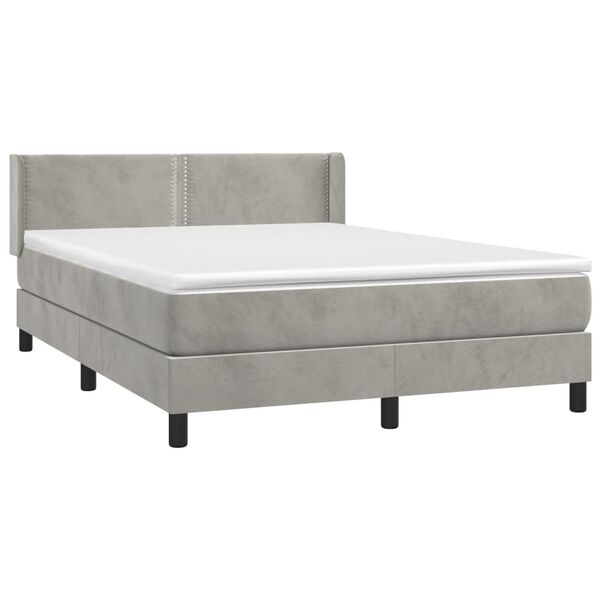 vidaXL Boxspringbett mit Matratze Hellgrau 140x200 cm Samt