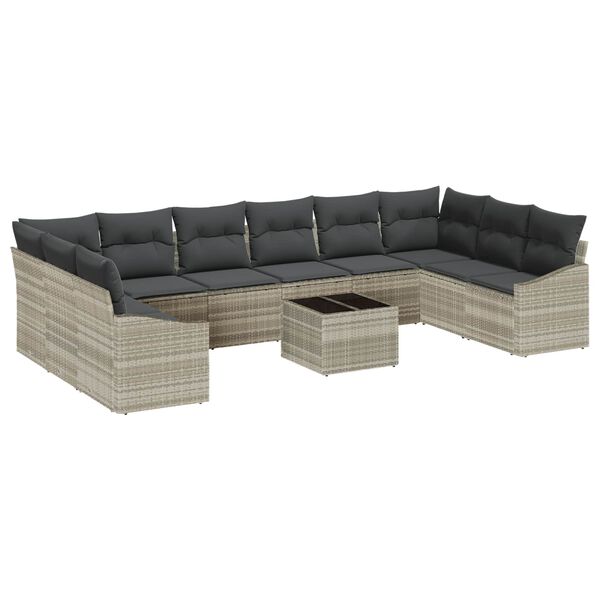 vidaXL Garten-Sofa-Set mit Kissen 11 pcs Hellgrau Poly-Rattan