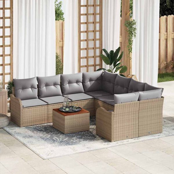 vidaXL Gartensofa-set mit Kissen 9 pcs Beige Poly-Rattan