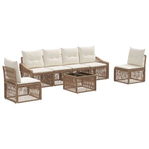 vidaXL Gartensofa-set 7 stk. Beige Poly-Rattan