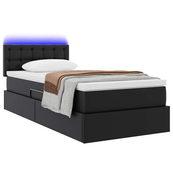 vidaXL Bett mit Stauraum und LED Schwarz 100 x 200 cm Kunstleder