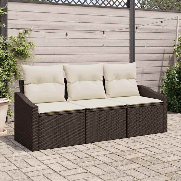 vidaXL Gartensofa-set mit Kissen 3 pcs Braun und Weiß Poly-Rattan