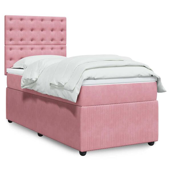 vidaXL Boxspringbett mit Matratze Rosa 90x200 cm Samt