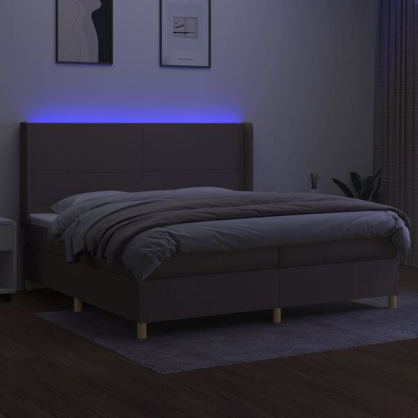 vidaXL Boxspringbett mit Matratze & LED Taupe 200x200 cm Stoff