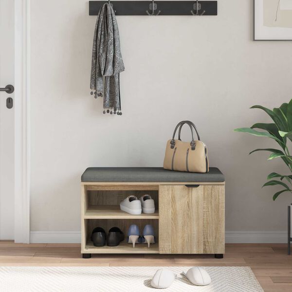 vidaXL Flurbank mit Kissen Uni Sonoma-Eiche 80 x 38 x 46 cm