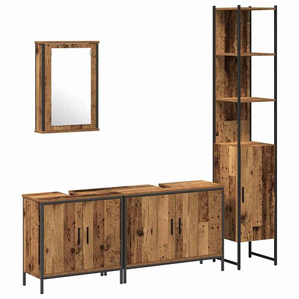 vidaXL Badezimmerm&ouml;bel-Set mit Regal mit T&uuml;r 4 pcs Braun Holzwerkstoff