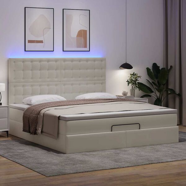 vidaXL Ottoman-Bett mit Matratze & LEDs Weiß 180x200 cm Kunstleder