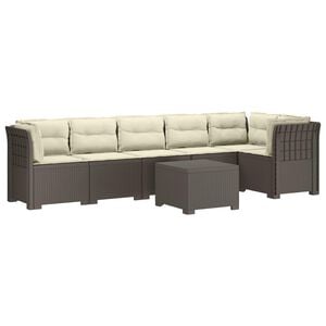 vidaXL 6-Sitzer Garten Sofa mit Kissen Rattan Look PP Hellgrau