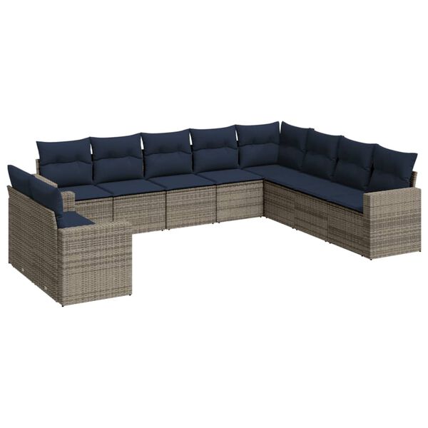 vidaXL 10-tlg. Garten-Sofagarnitur mit Kissen Grau Poly Rattan