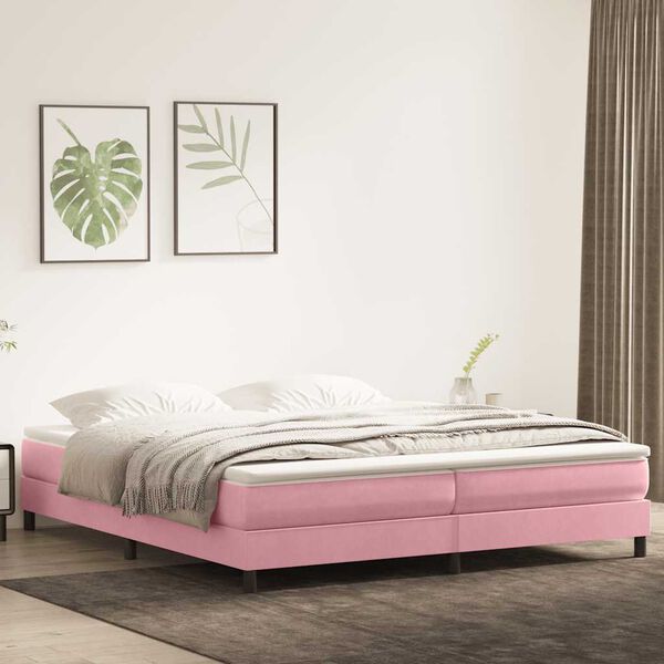 vidaXL Boxspringbett mit Matratze Rosa 180x210 cm Samt