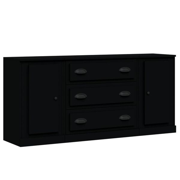 vidaXL Sideboards 3 Stk. Schwarz Holzwerkstoff