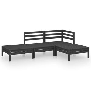 vidaXL 4-tlg. Garten-Lounge-Set Massivholz Kiefer Schwarz