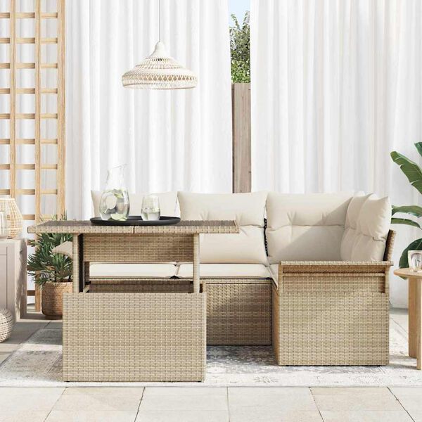 vidaXL Garten-Sofa-Set mit Kissen 5 pcs Beige Poly Rattan