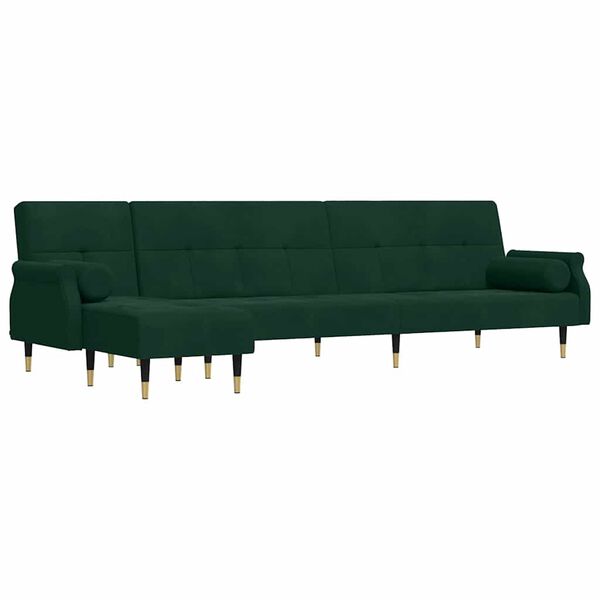 vidaXL Schlafsofa in L-Form Dunkelgr&uuml;n 271x140x70 cm Samt