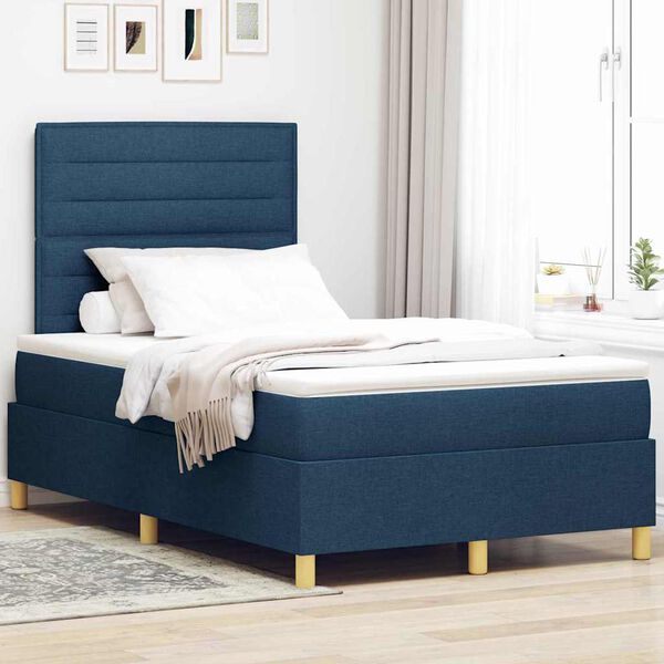vidaXL Boxspringbett mit Matratze mit Kopfteil Blau 120 x 200 cm Stoff