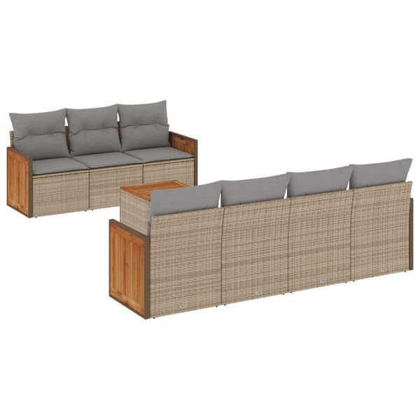 vidaXL 8-tlg. Garten-Sofagarnitur mit Kissen Beige Poly Rattan
