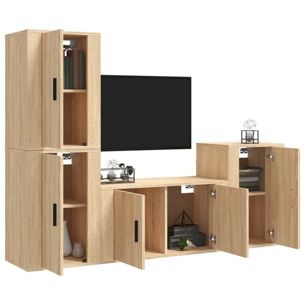 vidaXL 4-tlg. TV-Schrank-Set Sonoma-Eiche Holzwerkstoff