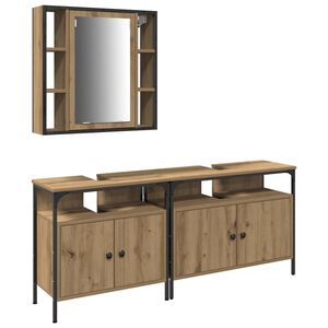 vidaXL Badezimmer Waschbeckenm&ouml;bel mit Regal 3 pcs Braun Holzwerkstoff