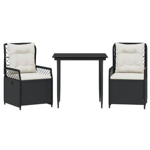 vidaXL 3-tlg. Garten-Essgruppe mit Kissen Schwarz Poly Rattan