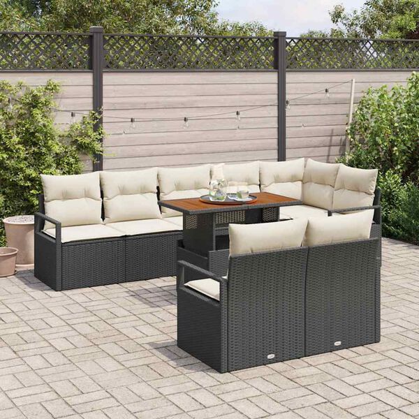 vidaXL Garten-Sofa-Set mit Kissen mit Kissen 9 pcs Schwarz und Creme